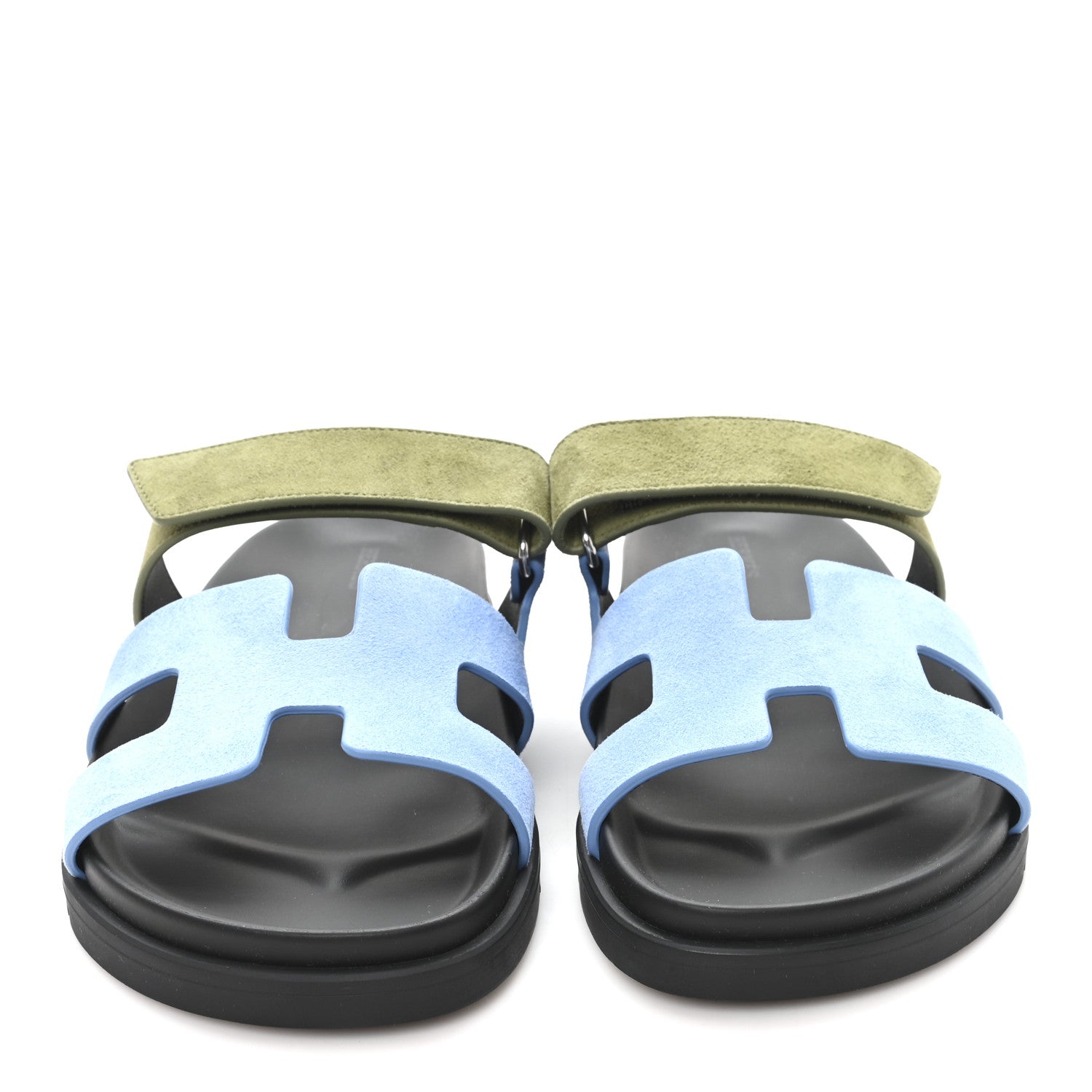 Hermes Suede Goatskin Womens Chypre Sandals 39 Bleu Cameo Vert 3 of 10