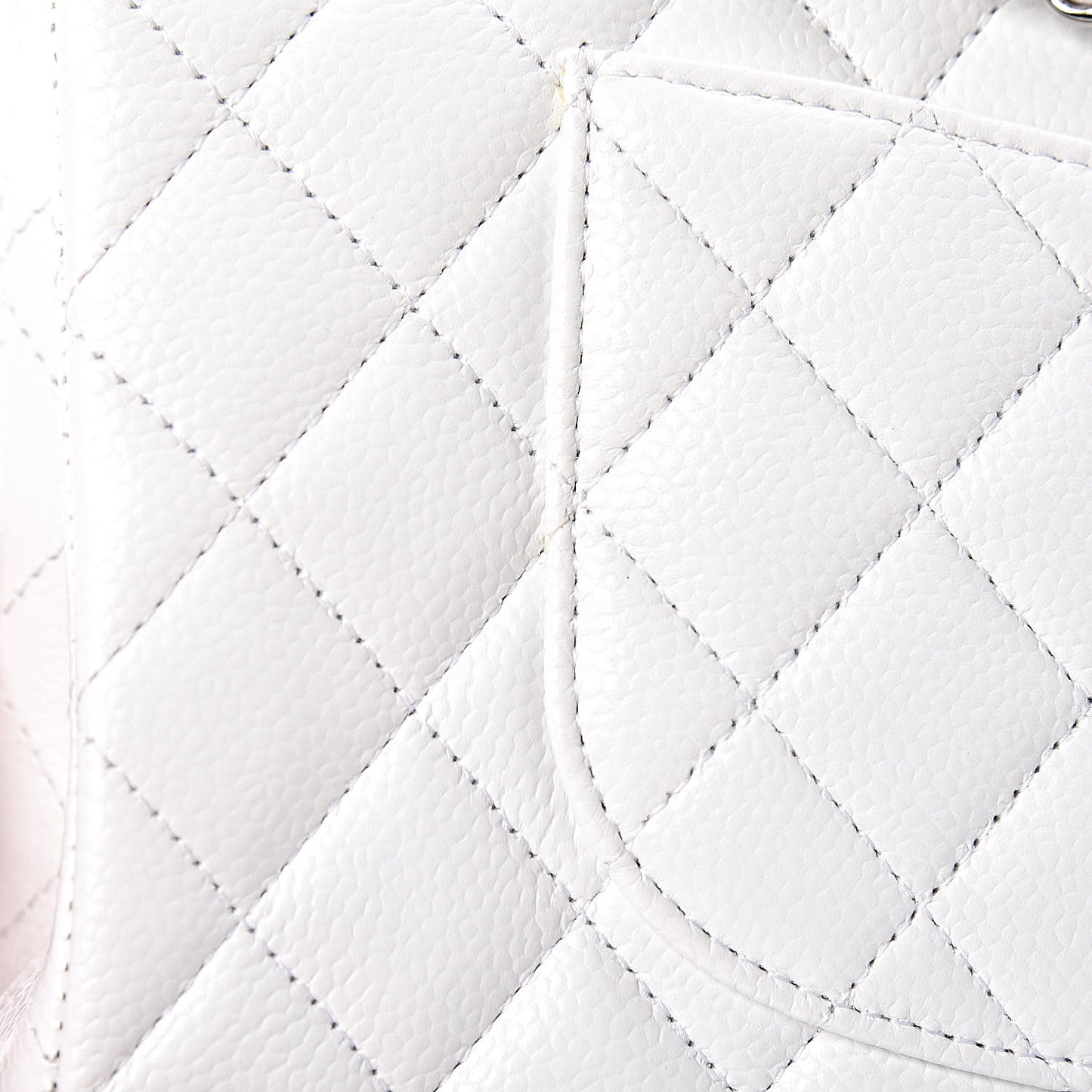 Caviar Quilted Medium Double Flap White