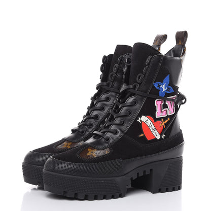 Louis Vuitton Suede Calfskin Monogram LV Black Heart Laureate Platform Desert Boots 36 Black 3 of 7