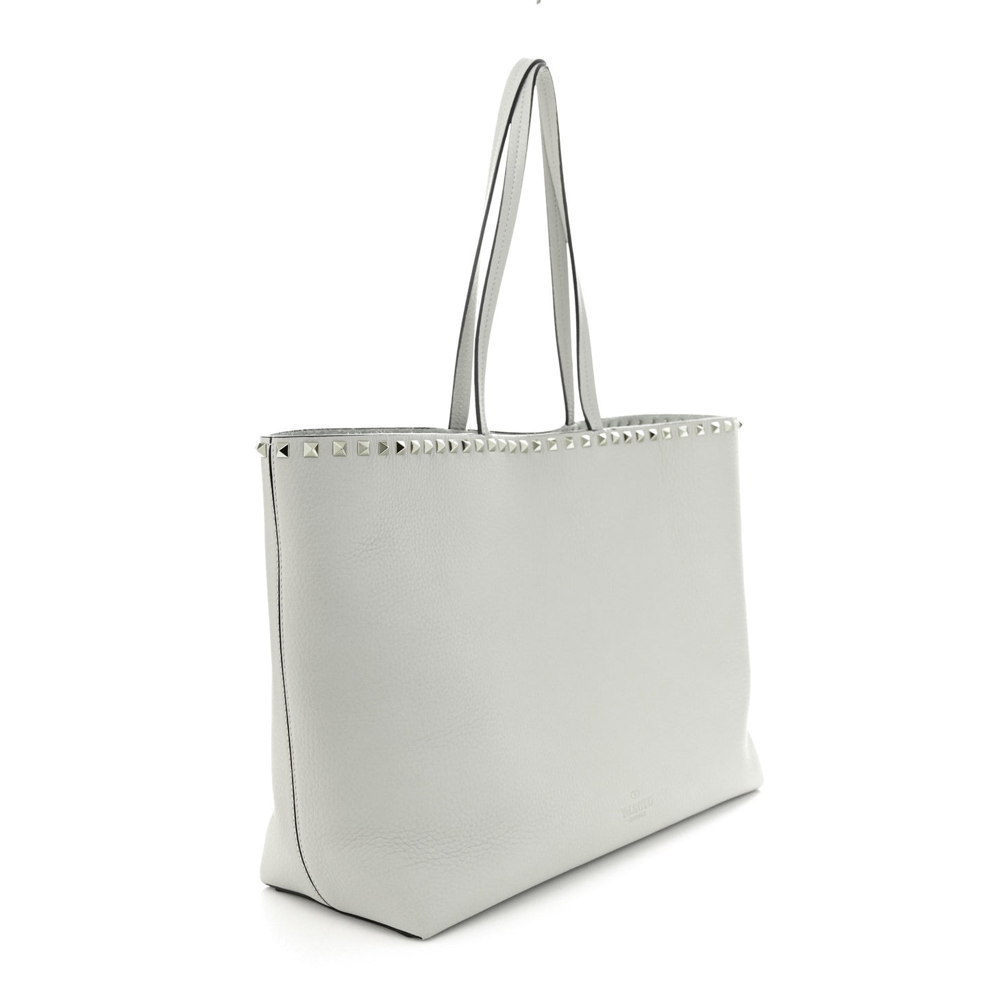 Grained Calfskin Rockstud Shoulder Tote Pastel Grey