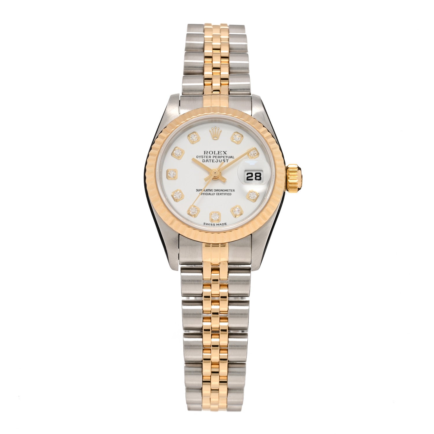 Rolex Stainless Steel 18K Yellow Gold Diamond 26mm Oyster Perpetual Datejust Watch White 79173 1 of 5