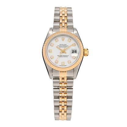 Rolex Stainless Steel 18K Yellow Gold Diamond 26mm Oyster Perpetual Datejust Watch White 79173 1 of 5