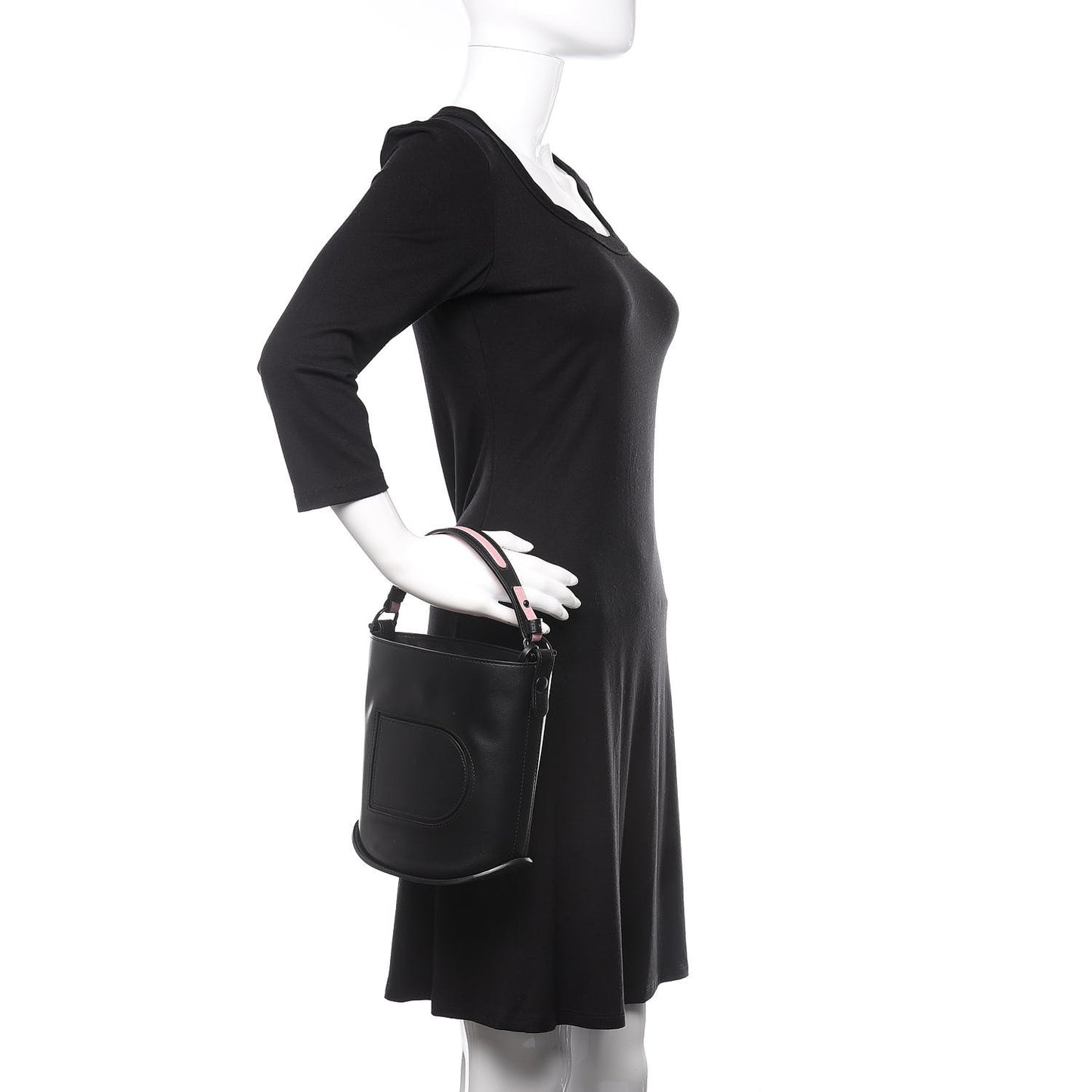 Calfskin Mini Pin Bucket Black Pink