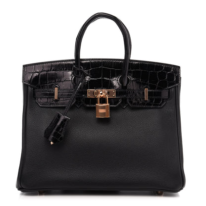 Hermes Taurillon Novillo Shiny Niloticus Crocodile Birkin Touch 25 Black 1 of 35