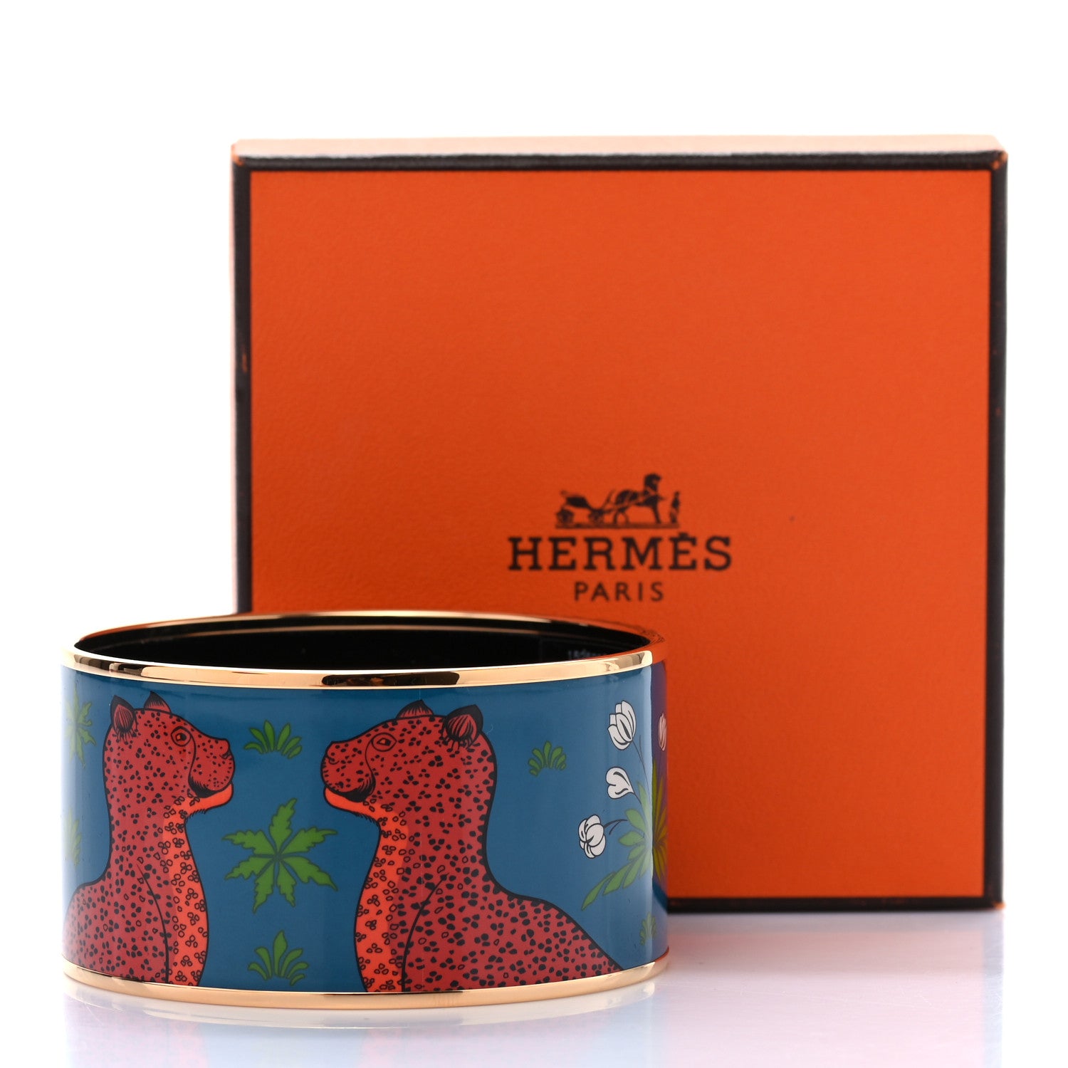 Hermes Enamel Printed Les Leopards Extra Wide Bracelet 70 Folk 6 of 6