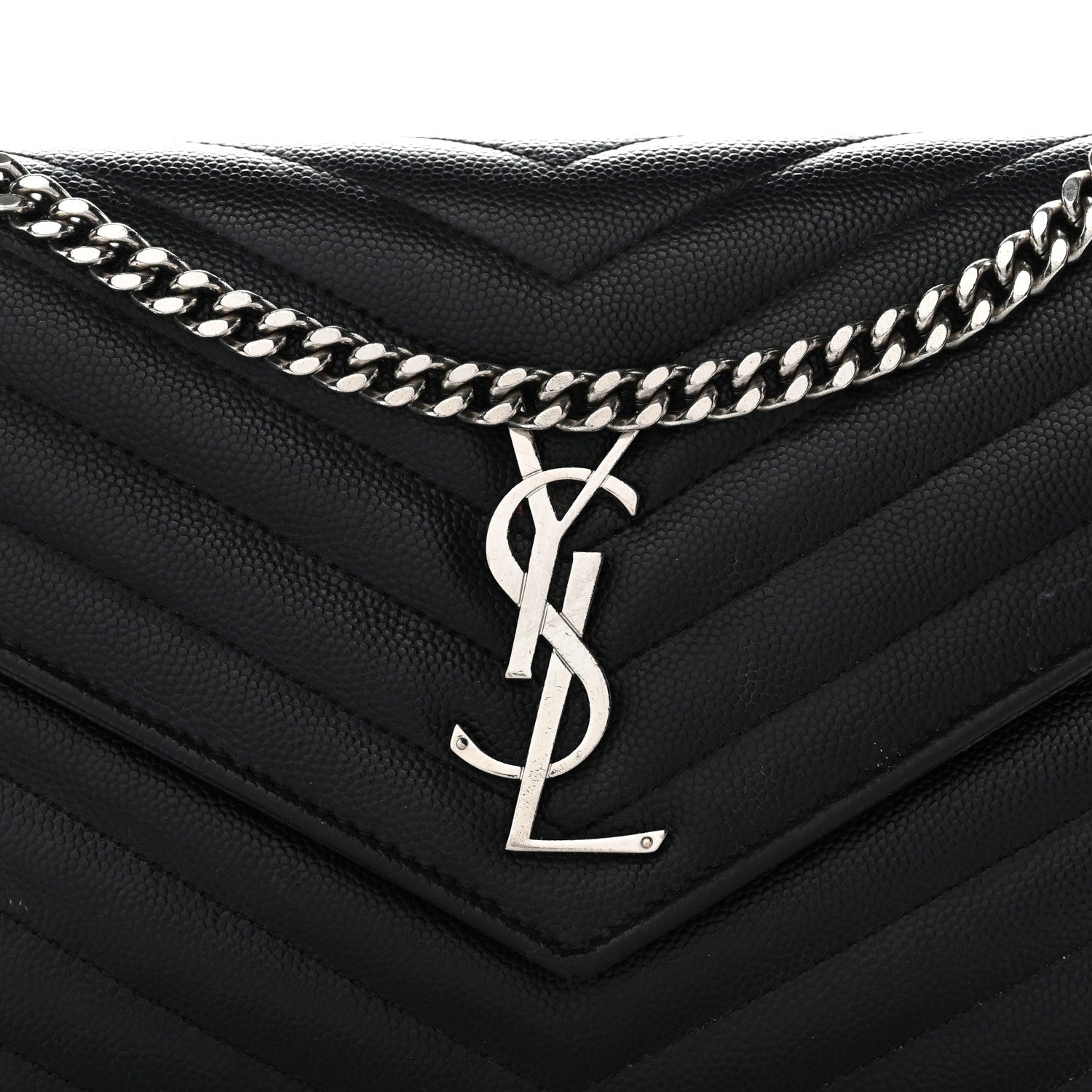 Saint Laurent Grain De Poudre Matelasse Chevron Monogram Chain Wallet Black 9 of 16