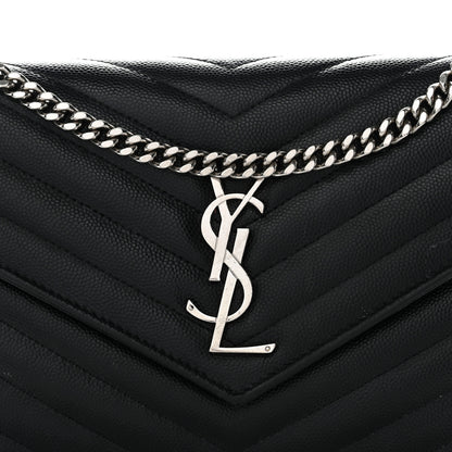 Saint Laurent Grain De Poudre Matelasse Chevron Monogram Chain Wallet Black 9 of 16