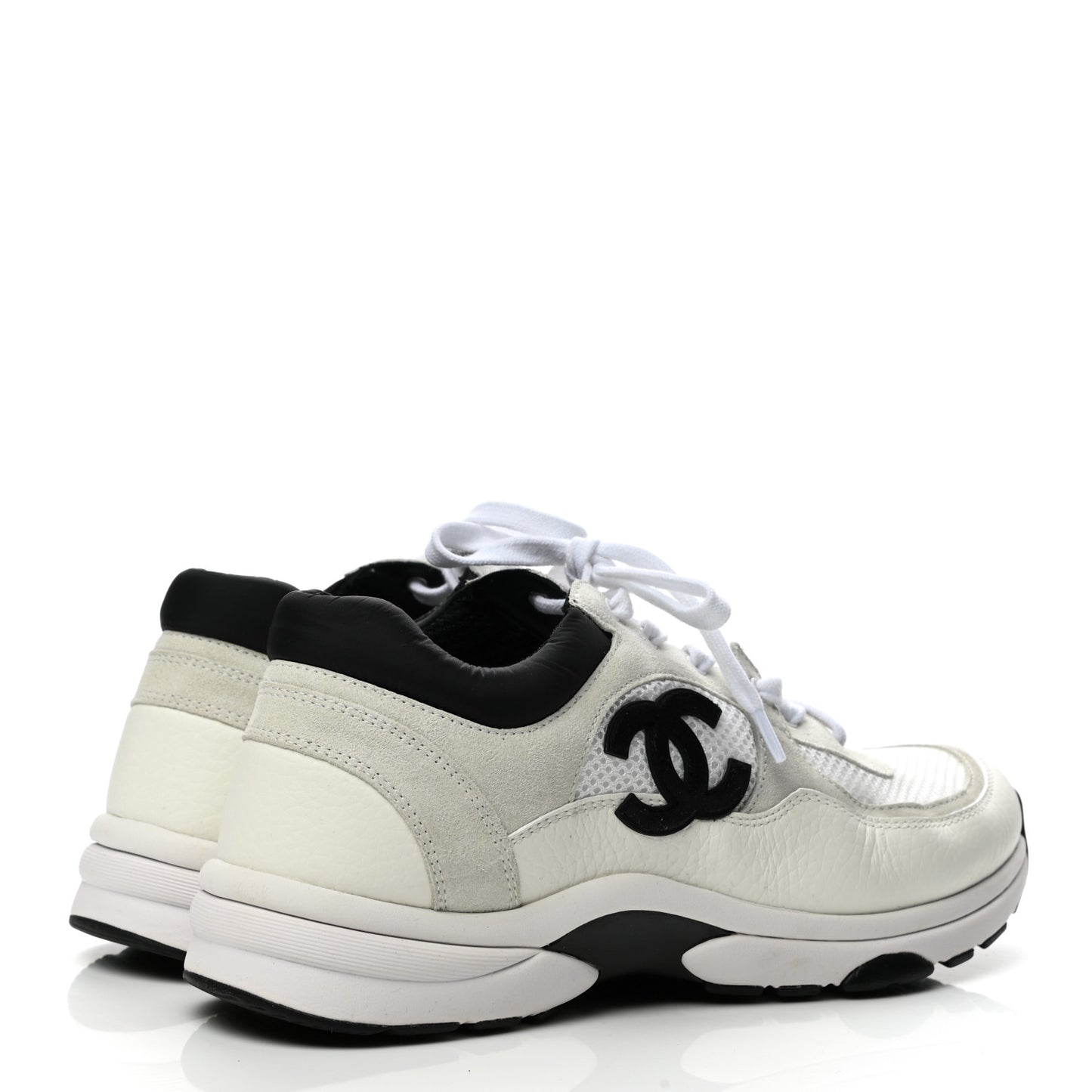 Mesh Suede Calfskin Grained Calfskin Womens CC Sneakers 40 White Black