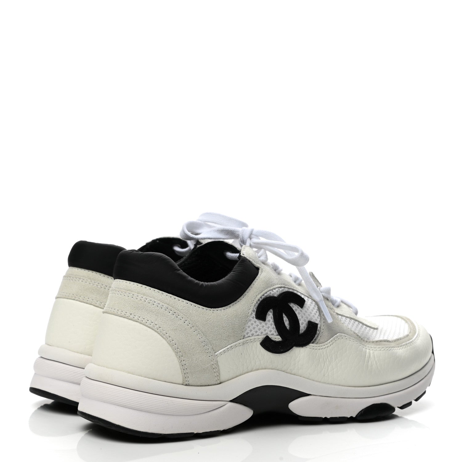 Chanel Mesh Suede Calfskin Grained Calfskin Womens CC Sneakers 40 White Black 4 of 8