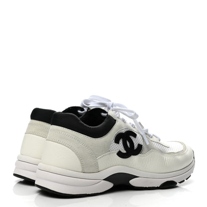 Chanel Mesh Suede Calfskin Grained Calfskin Womens CC Sneakers 40 White Black 4 of 8