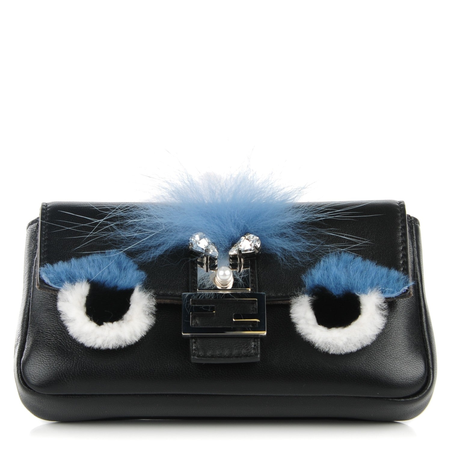 Fendi Nappa Rabbit Fox Fur Micro Buggie Baguette Black 1 of 9