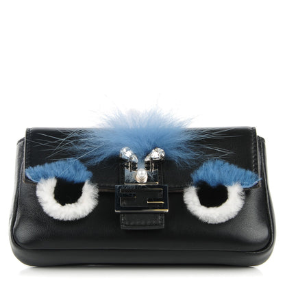 Fendi Nappa Rabbit Fox Fur Micro Buggie Baguette Black 1 of 9