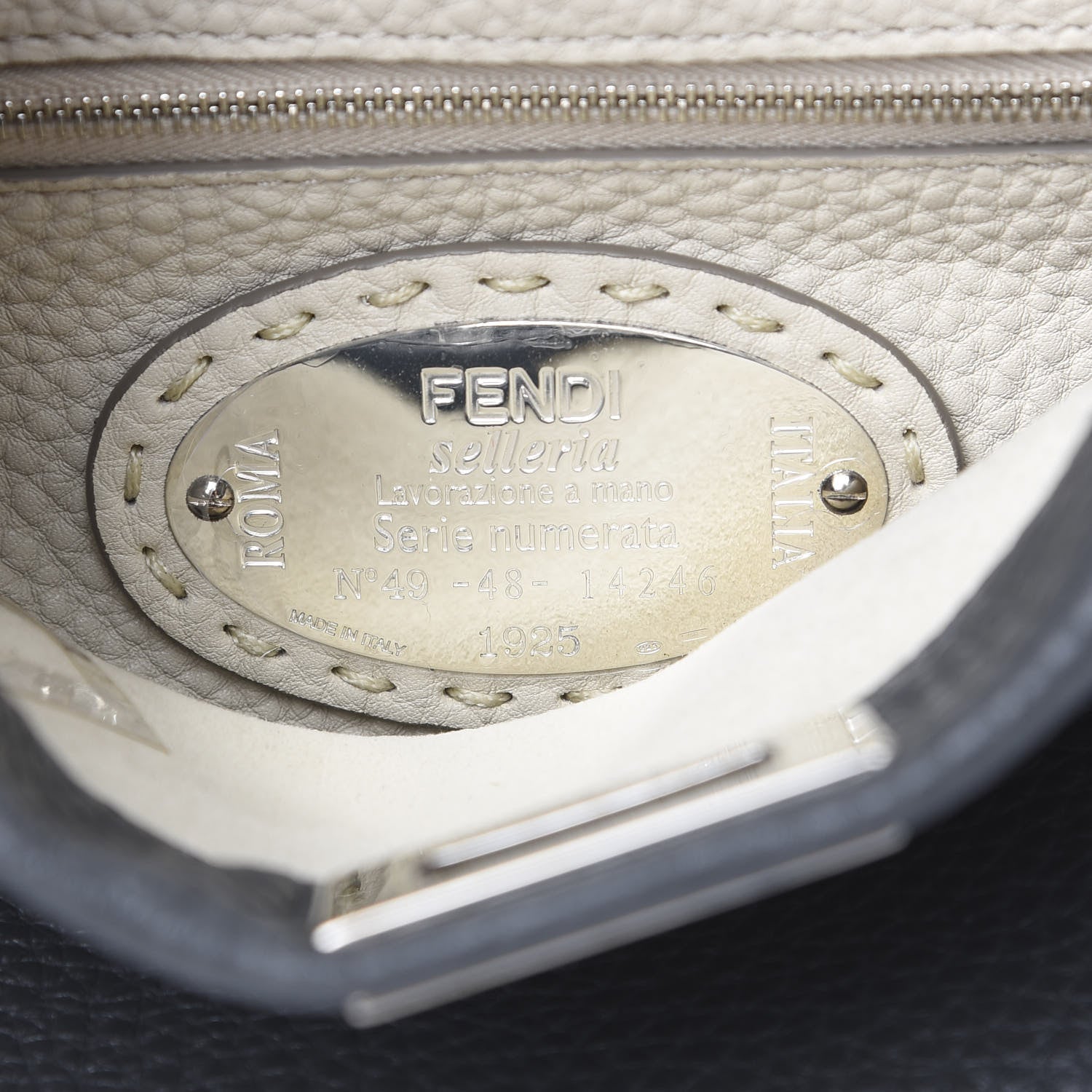 Fendi Cuoio Romano Selleria Bi-Color Mini Peekaboo Iconic Satchel Asfalto Latte 6 of 9