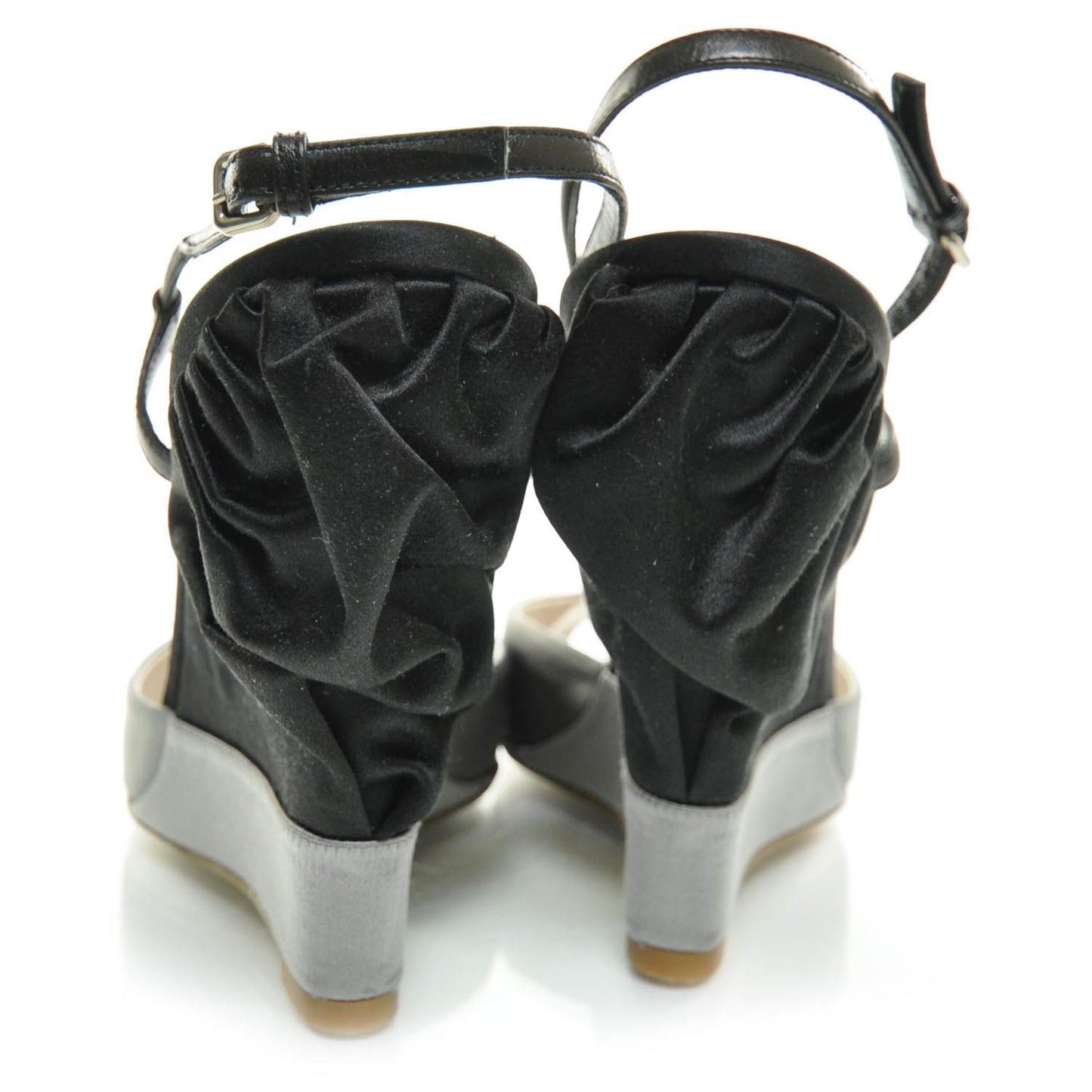 Satin Wedge Sandals 39 Gray Black