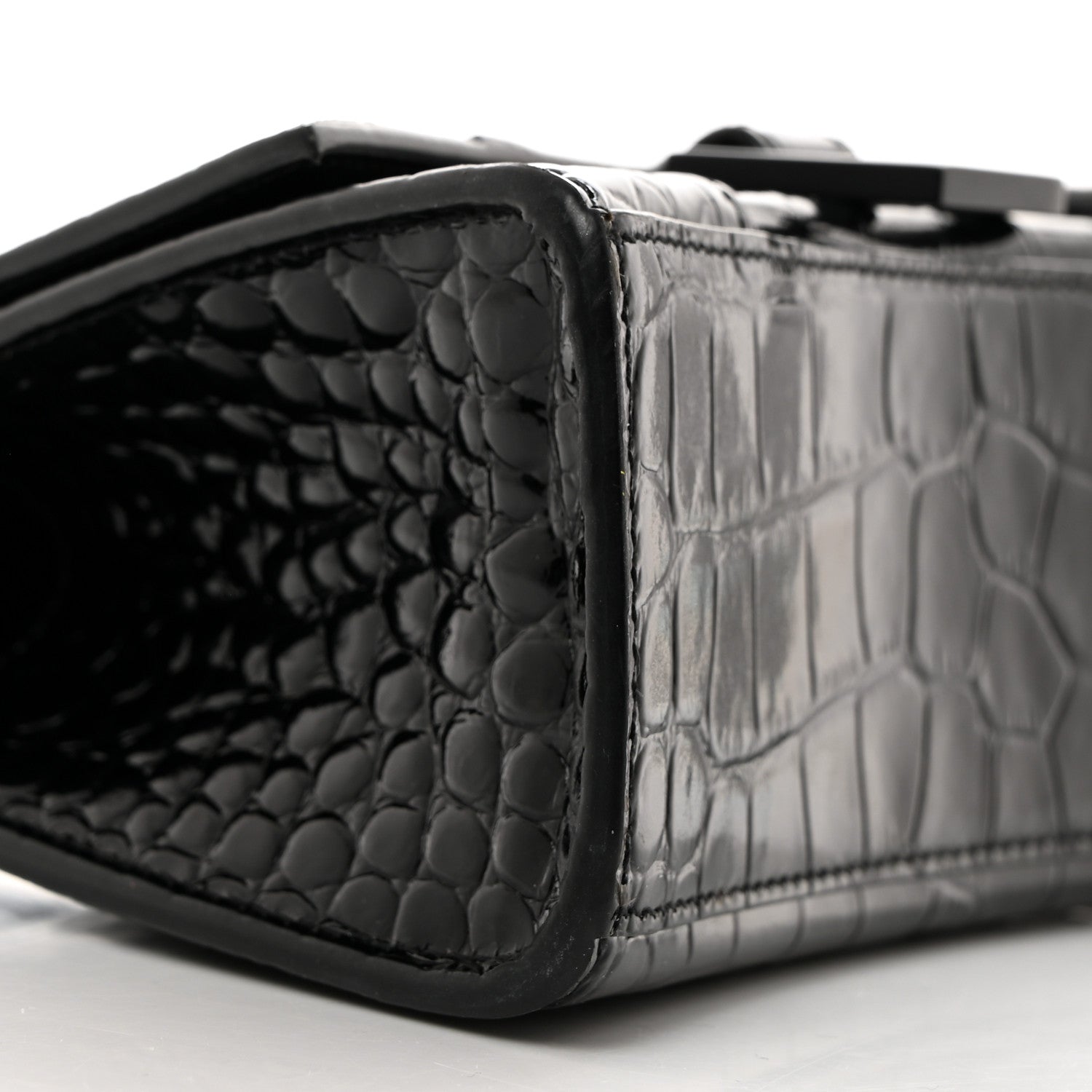 Balenciaga Shiny Calfskin Monochrome Crocodile Embossed Hourglass Top Handle Bag XS Black 10 of 11