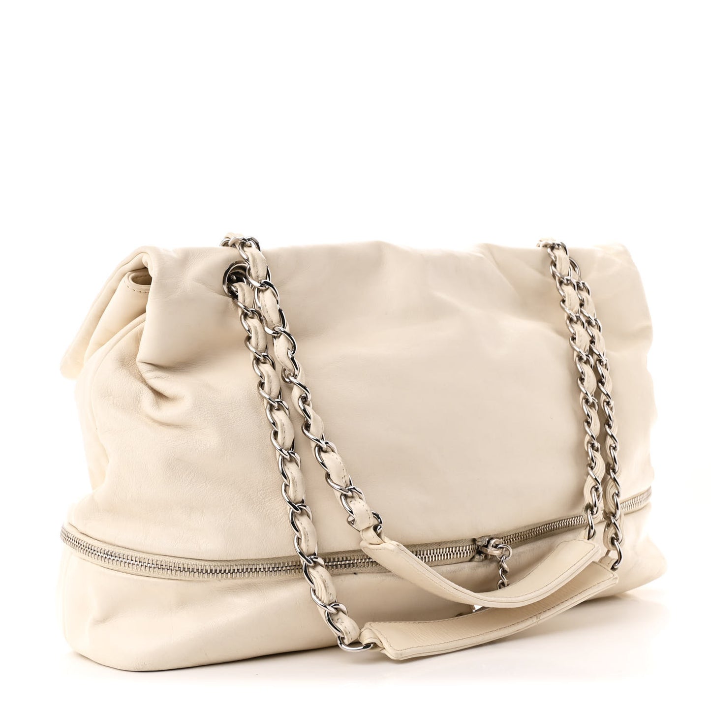 Calfskin Large Expandable Paris London Flap Bag White