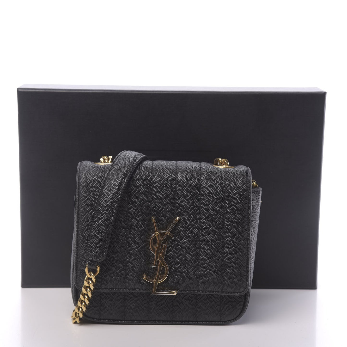 Grain De Poudre Matelasse Monogram Small Vicky Chain Bag Black