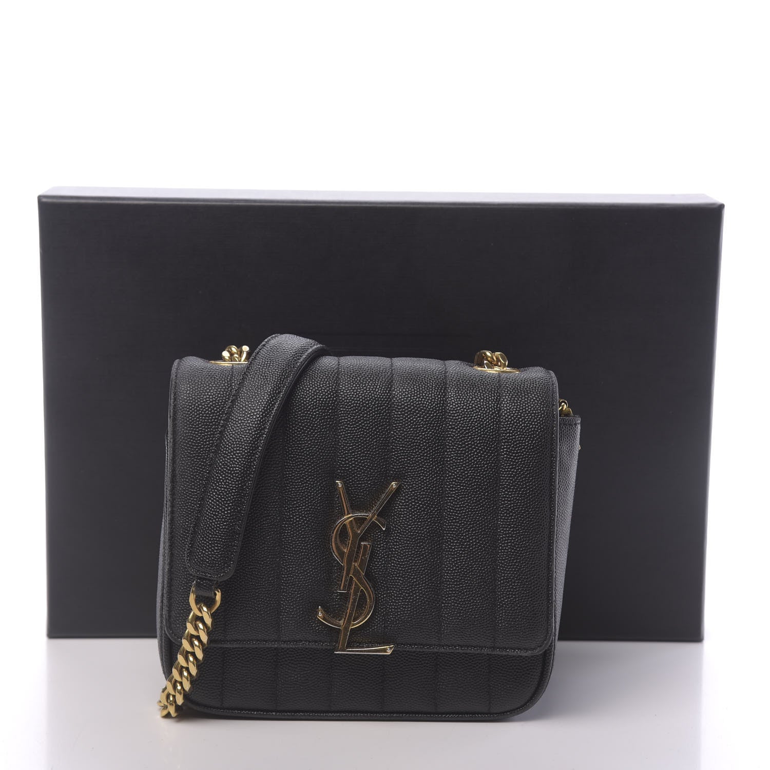 Saint Laurent Grain De Poudre Matelasse Monogram Small Vicky Chain Bag Black 12 of 12