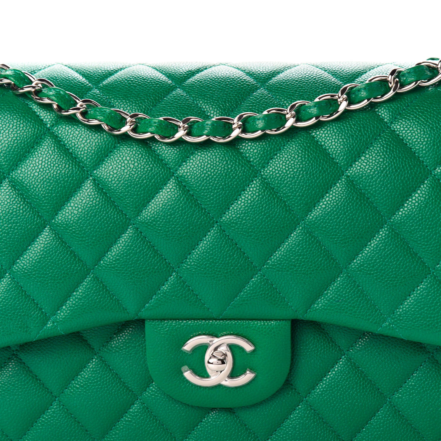 Chanel Caviar Quilted Jumbo Double Flap Green 10 of 10