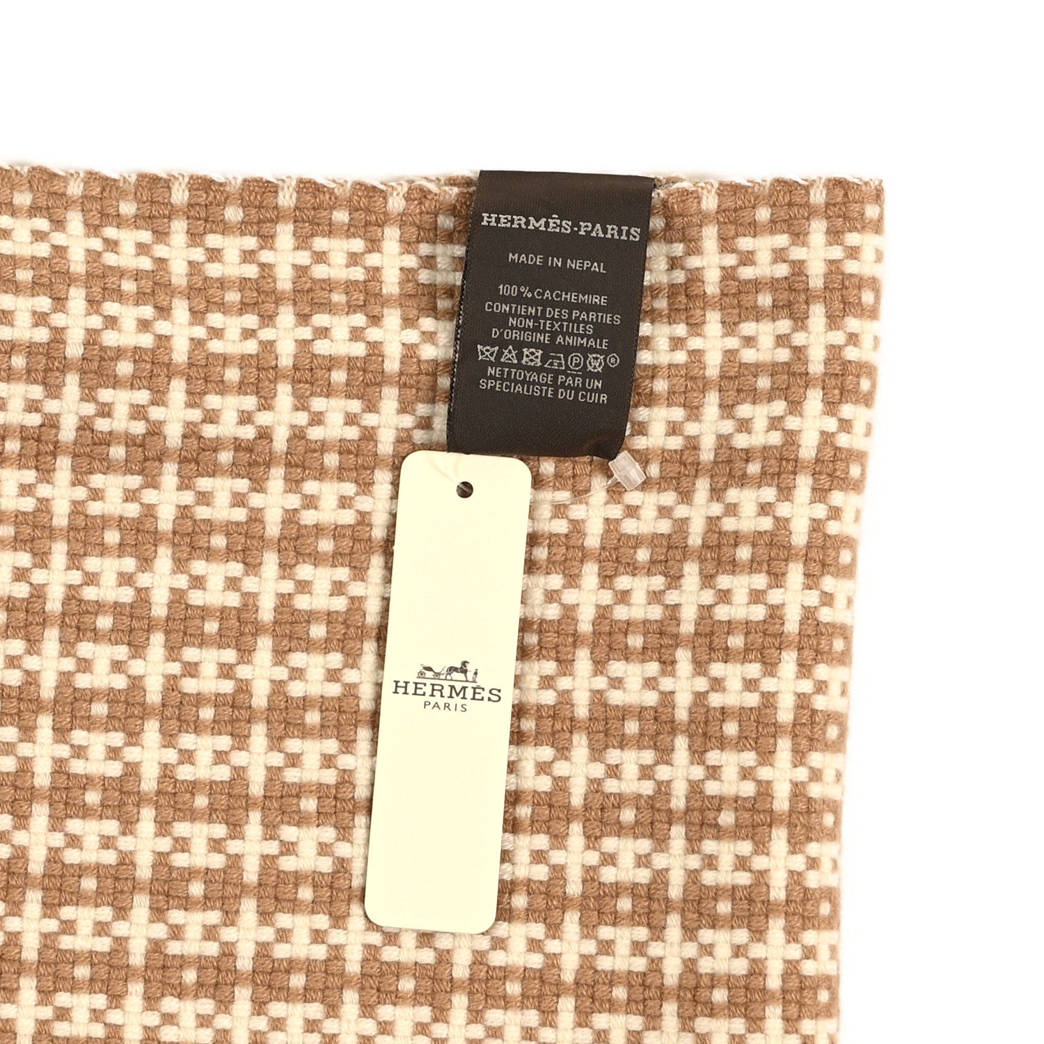 Hermes Cashmere Graphique H Muffler Camel White 4 of 4