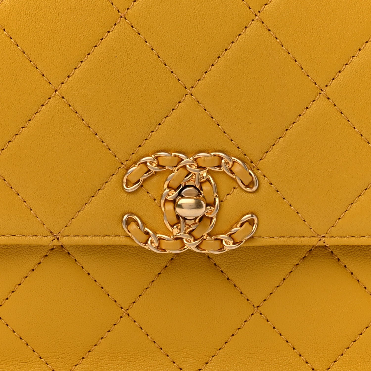 Chanel Lambskin Quilted Chain Infinity Top Handle Flap Yellow 7 of 9