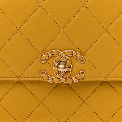 Chanel Lambskin Quilted Chain Infinity Top Handle Flap Yellow 7 of 9