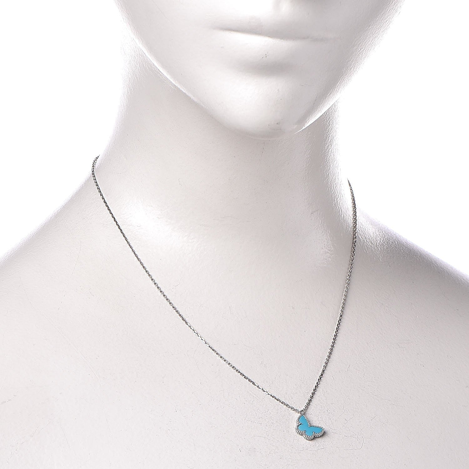Van Cleef & Arpels 18K White Gold Turquoise Sweet Alhambra Butterfly Pendant Necklace 2 of 7