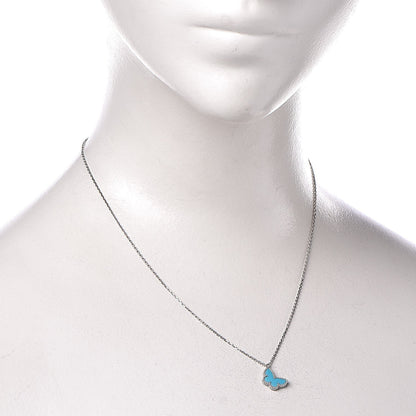 Van Cleef & Arpels 18K White Gold Turquoise Sweet Alhambra Butterfly Pendant Necklace 2 of 7
