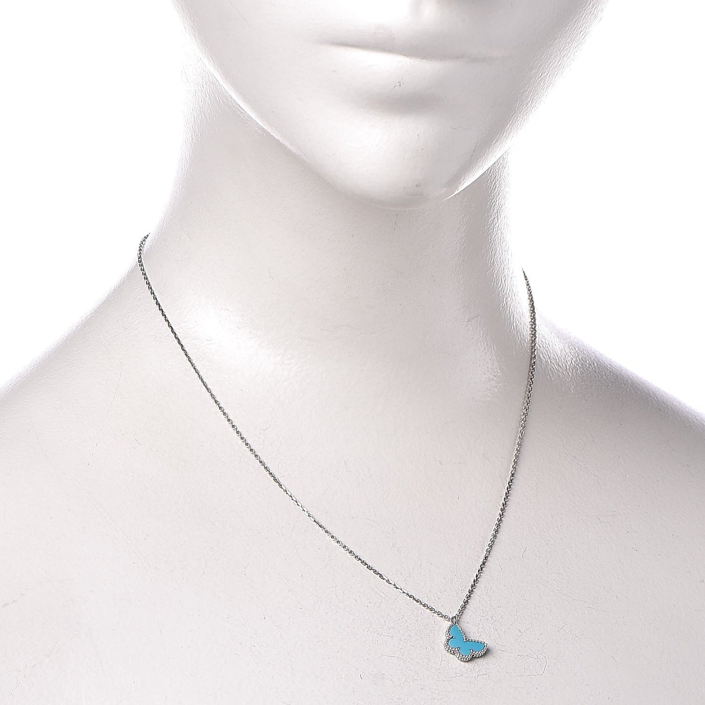 18K White Gold Turquoise Sweet Alhambra Butterfly Pendant Necklace