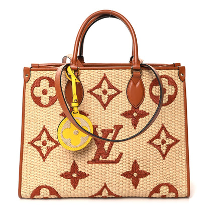 Louis Vuitton Raffia Calfskin Monogram Giant Onthego MM Tan 1 of 12