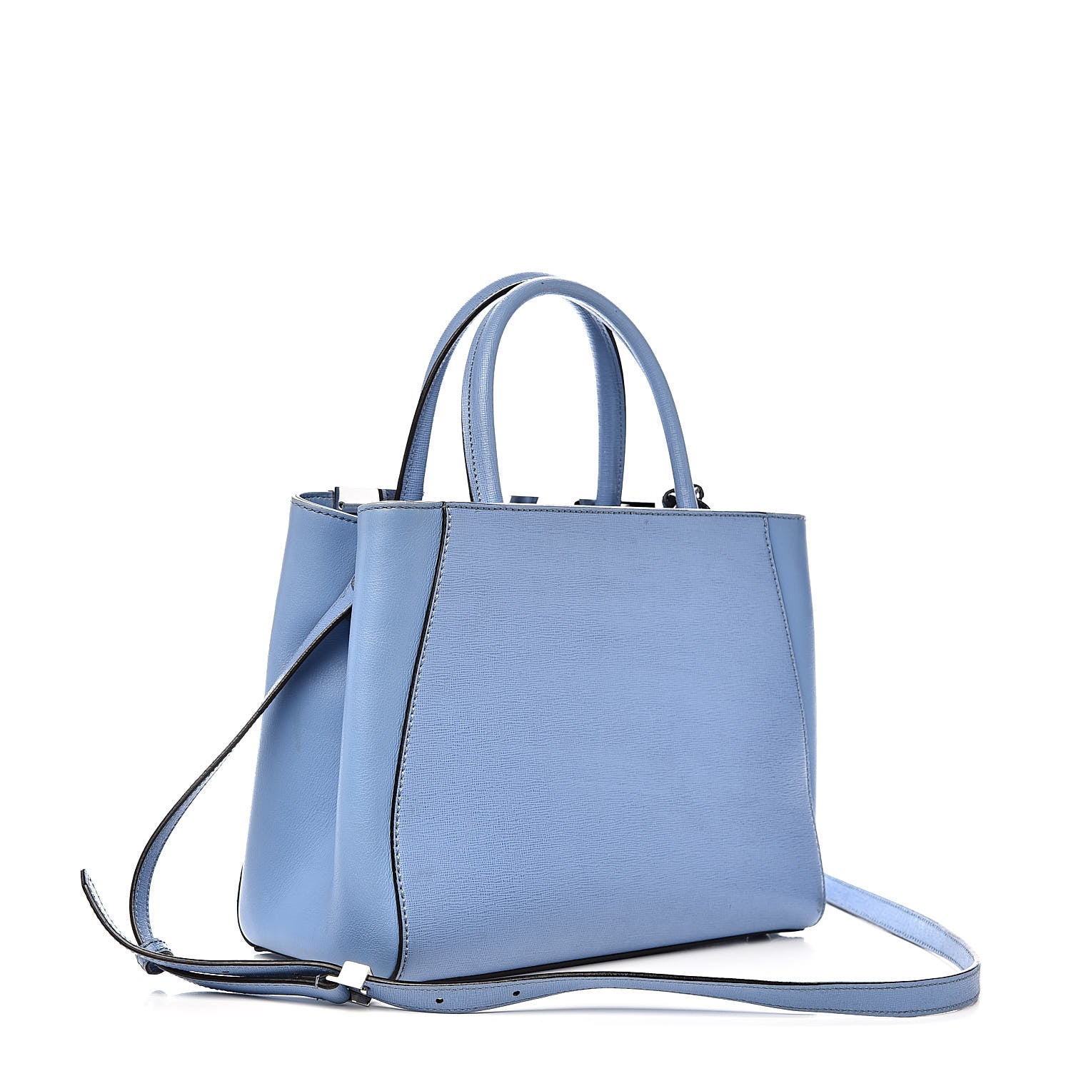 Fendi Vitello Elite Flamingo Petite 2Jours Tote Azzurro Nebula 3 of 14