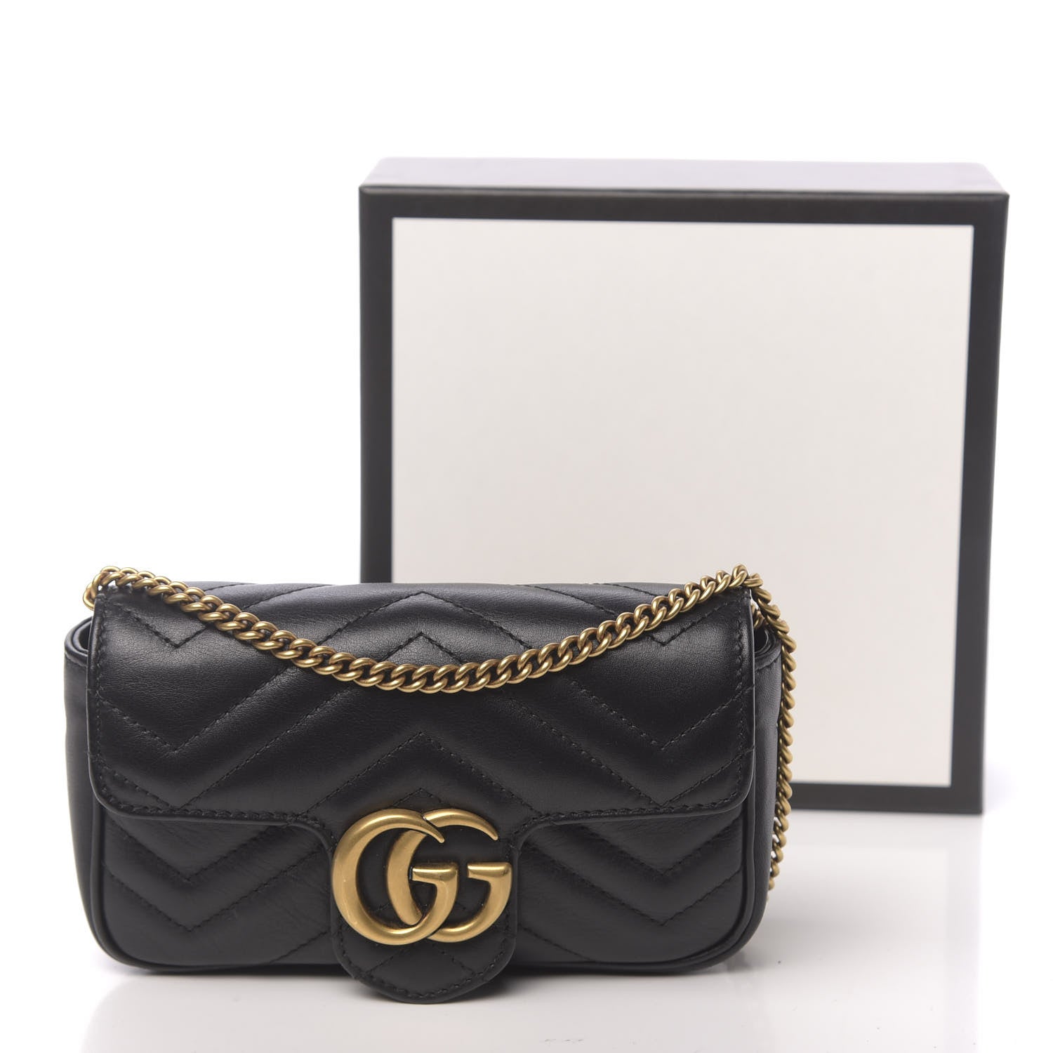 Gucci Calfskin Matelasse Super Mini GG Marmont Shoulder Bag Black 17 of 17