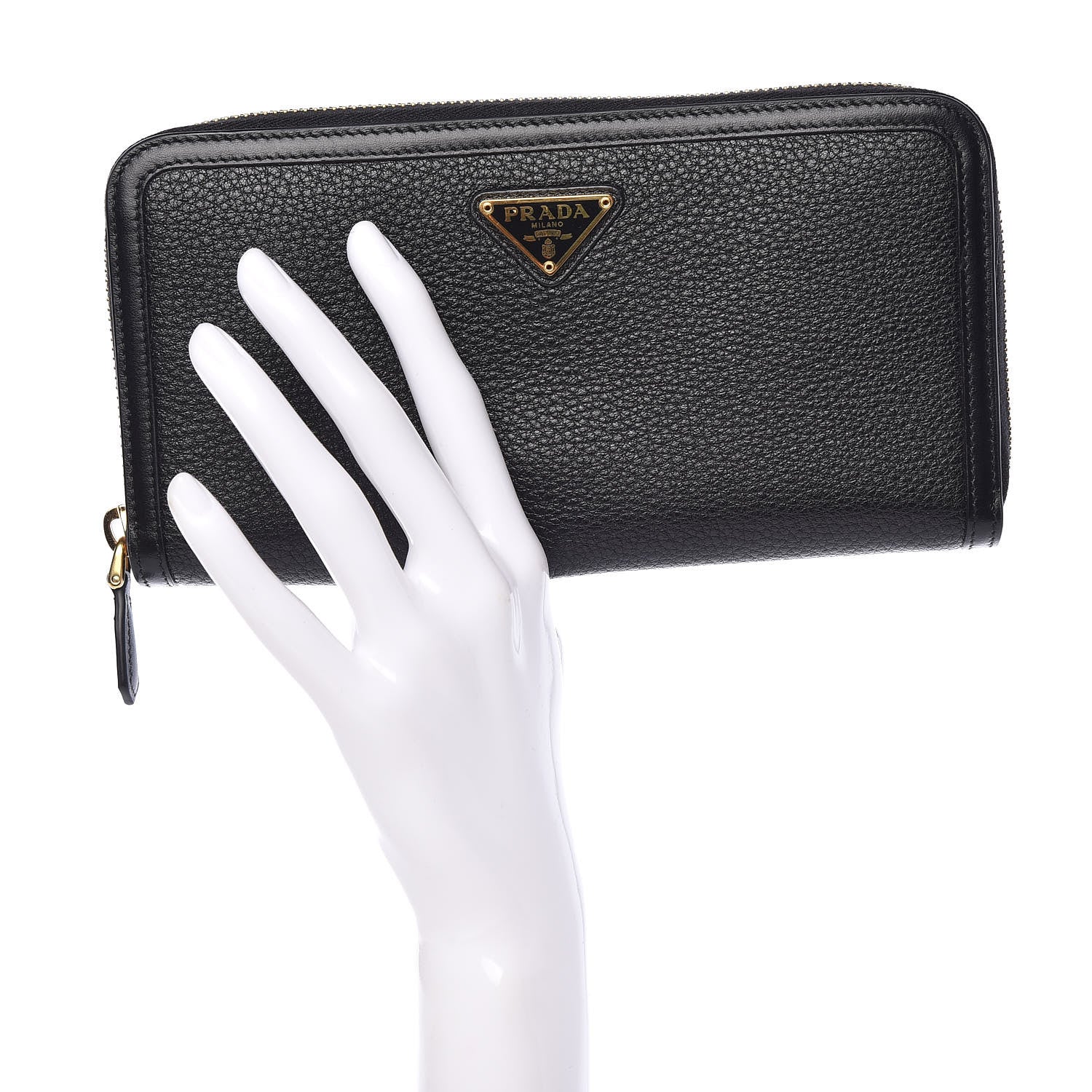 Prada Vitello Daino Zip Around Wallet Black 2 of 9