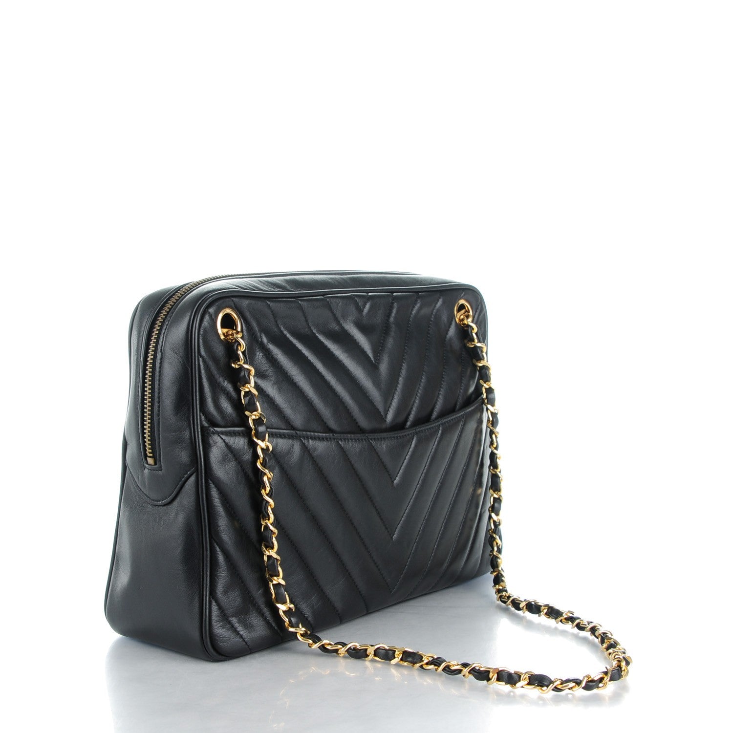 Chanel Lambskin Chevron Quilted Camera Case Black 3 of 8