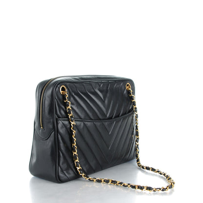 Chanel Lambskin Chevron Quilted Camera Case Black 3 of 8