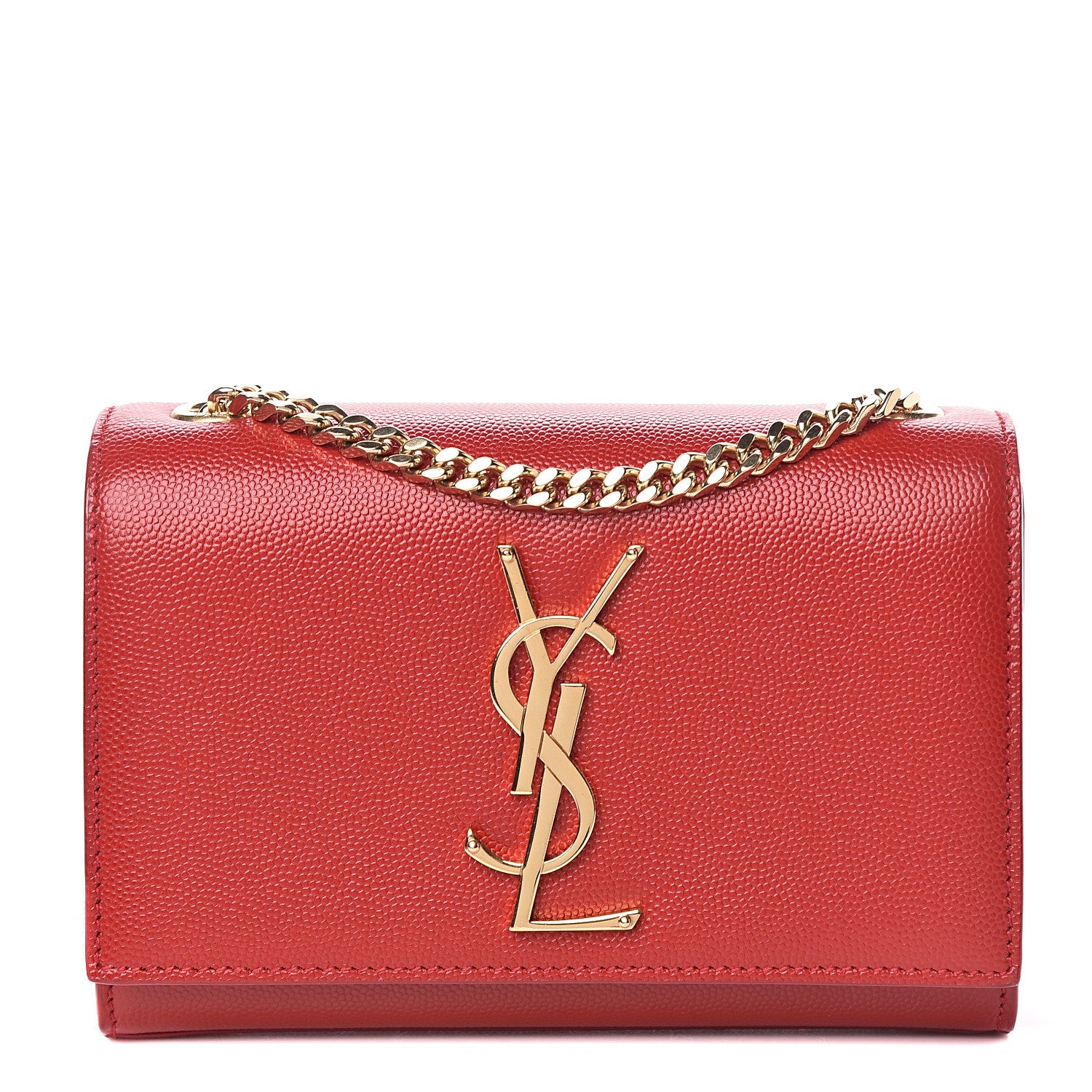 Saint Laurent Grain De Poudre Small Monogram Kate Satchel Red 1 of 11