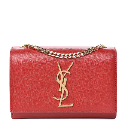 Saint Laurent Grain De Poudre Small Monogram Kate Satchel Red 1 of 11