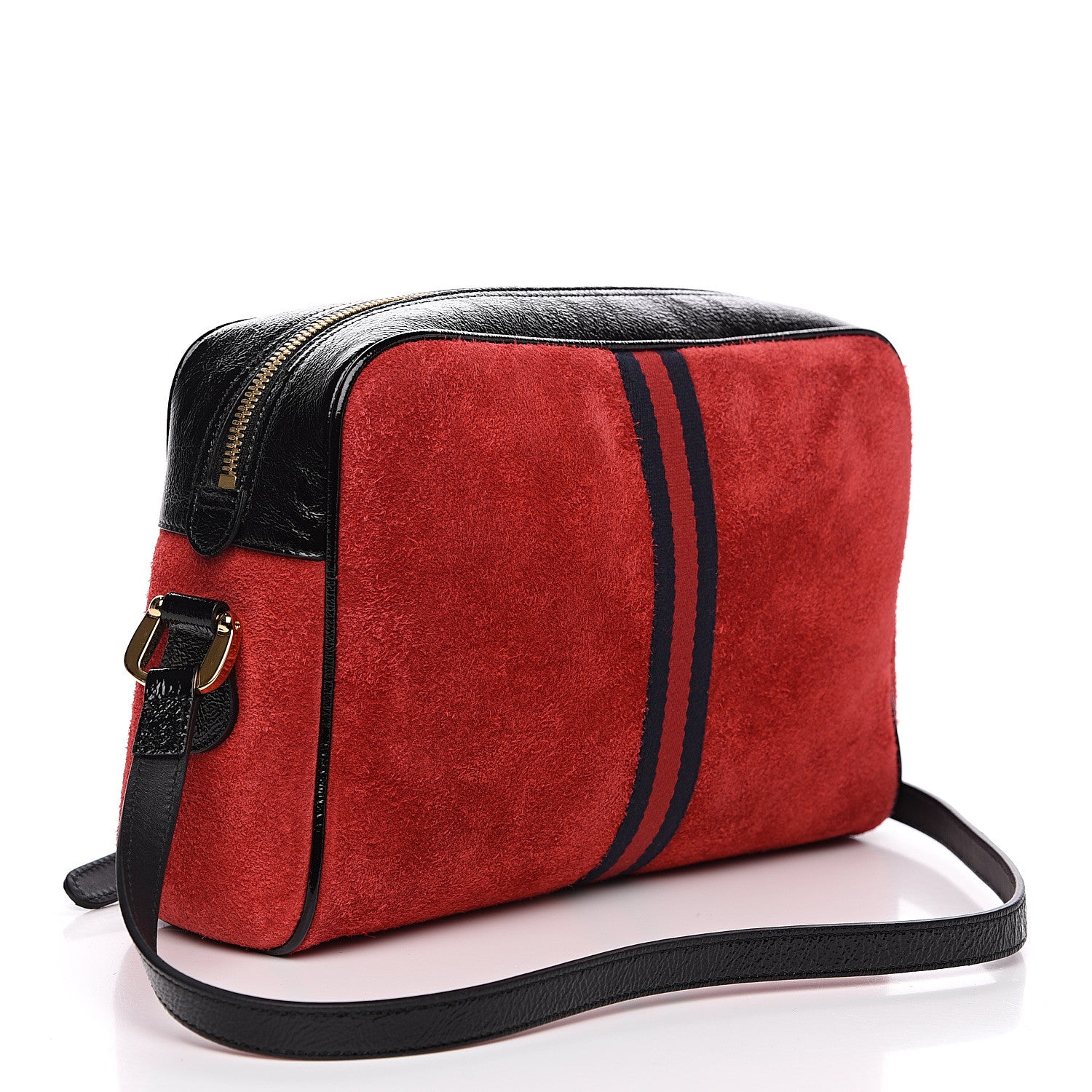 Gucci Suede Patent Web Small Ophidia Shoulder Bag Hibiscus Red Black 2 of 9