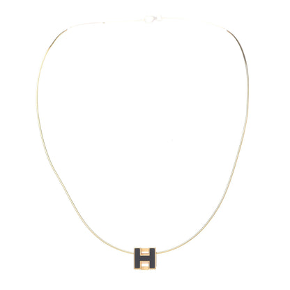 Hermes Gold Lacquered Cage d'H Pendant Necklace Black 3 of 6