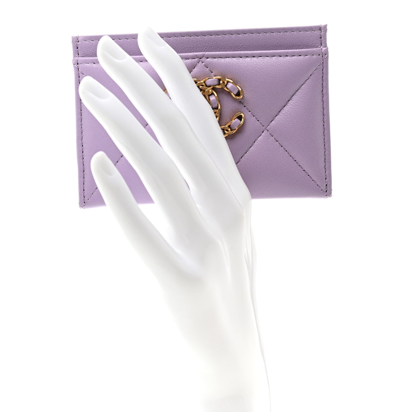 Lambskin Quilted Chanel 19 Card Holder Light Purple