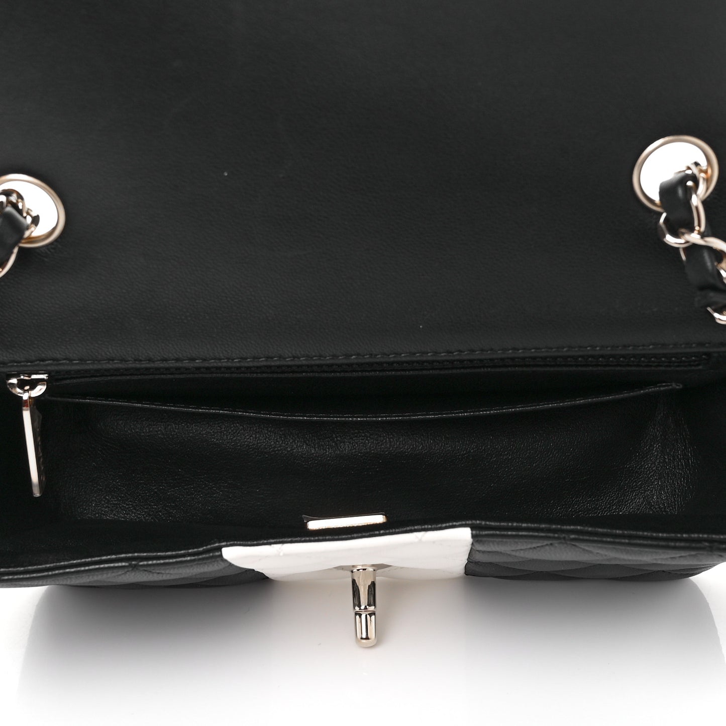 Lambskin Quilted Mini Rectangular Flap Black White
