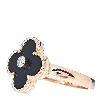 Van Cleef & Arpels 18K Yellow Gold Black Onyx Diamond Vintage Alhambra Ring 51 5.75 3 of 6