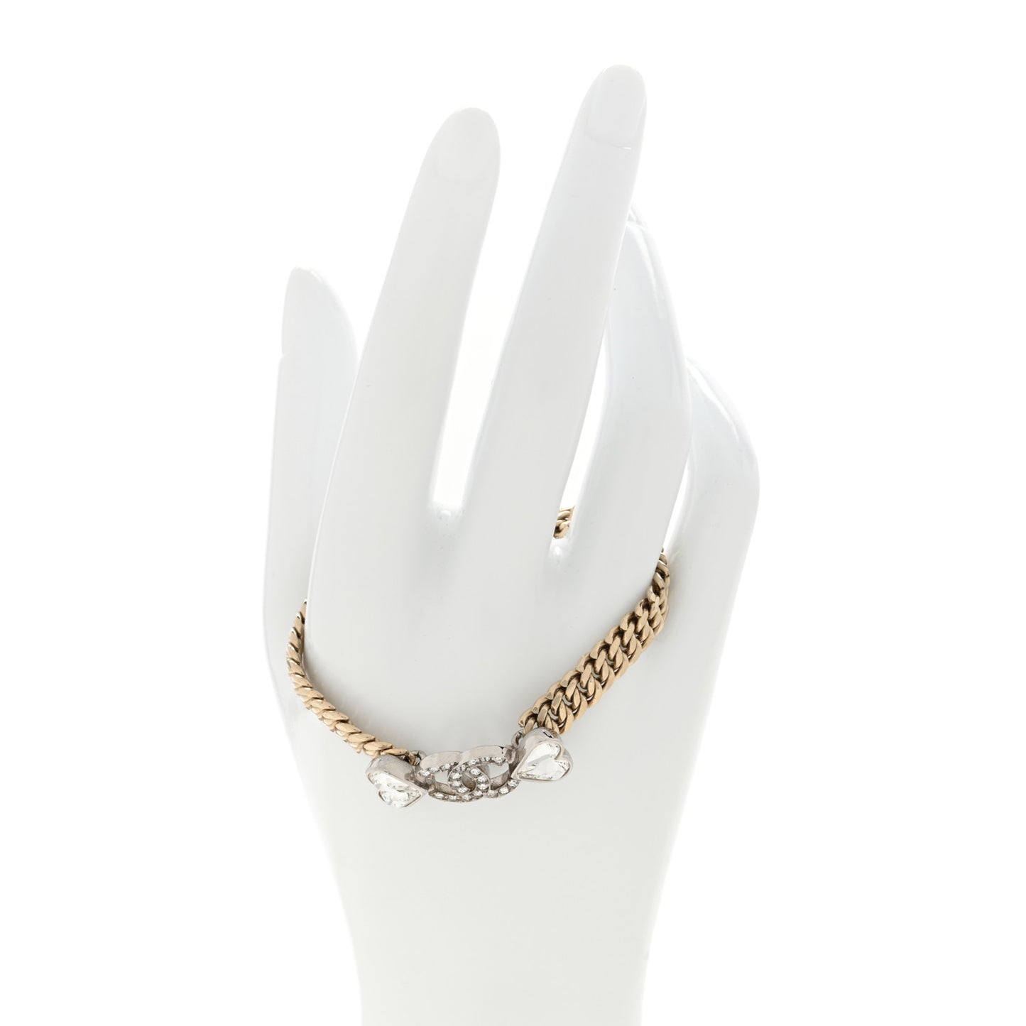 Crystal CC Heart Chain Bracelet Gold