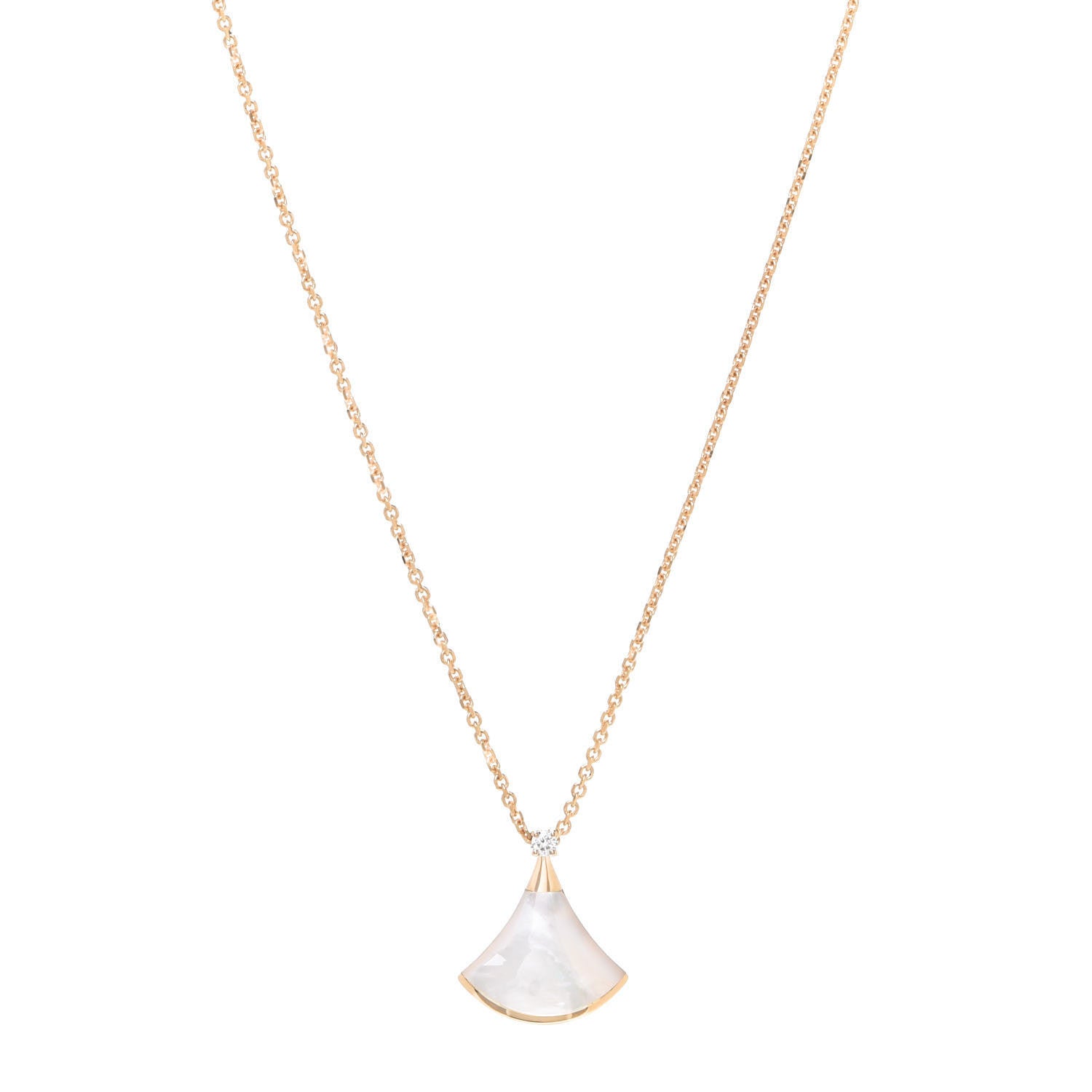 Bulgari 18K Yellow Gold Diamond Mother of Pearl Small Divas' Dream Pendant Necklace 1 of 8