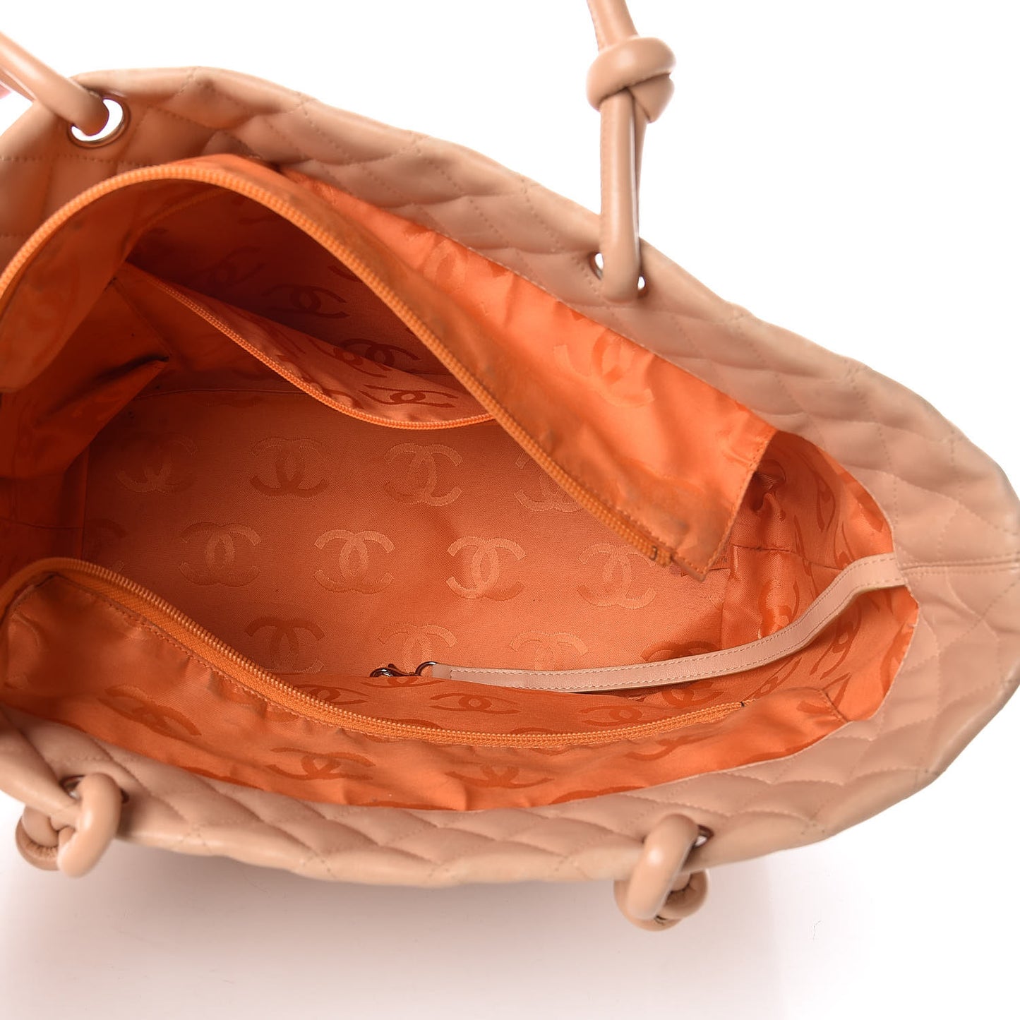Calfskin Quilted Large Cambon Tote Beige