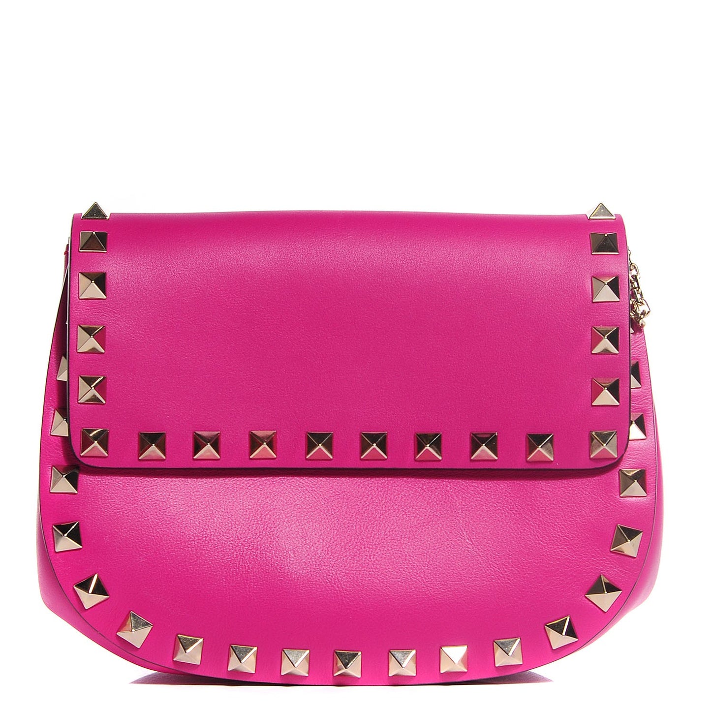 Vitello Rockstud Crossbody Saddle Bag Fuxia