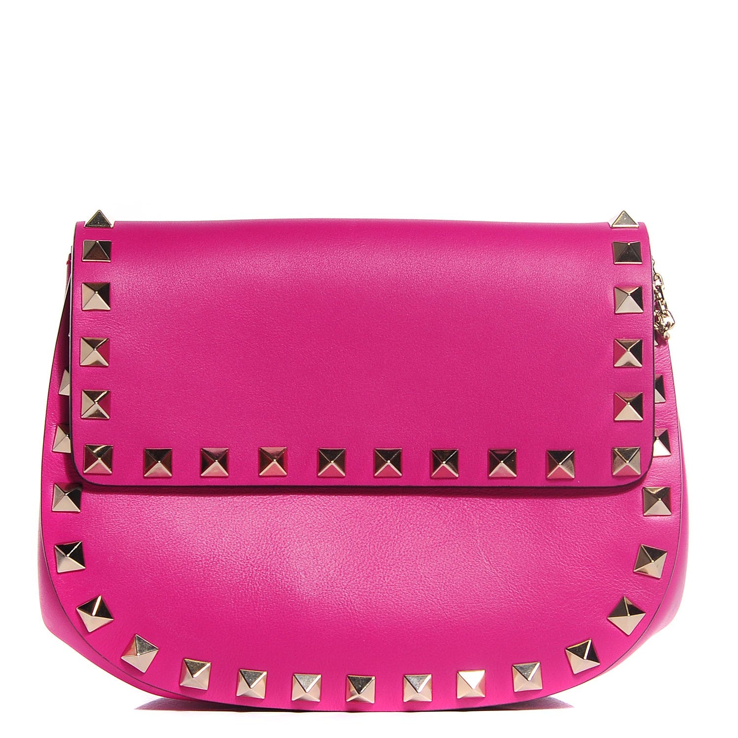 Valentino Garavani Vitello Rockstud Crossbody Saddle Bag Fuxia 1 of 10