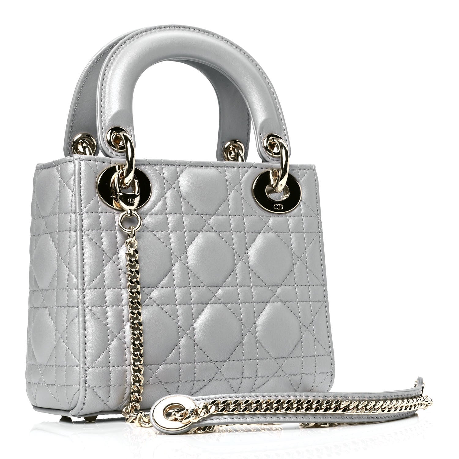 Christian Dior Metallic Lambskin Cannage Mini Lady Dior Grey 2 of 4