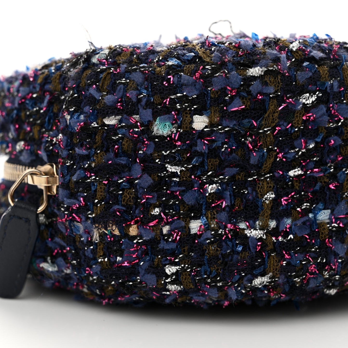 Tweed Quilted Round Clutch With Chain Multicolor