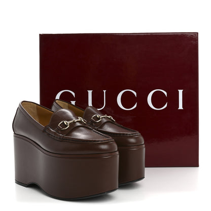 Gucci Ancora Calfskin Womens Horsebit Platform Loafers 37.5 Brown 13 of 13